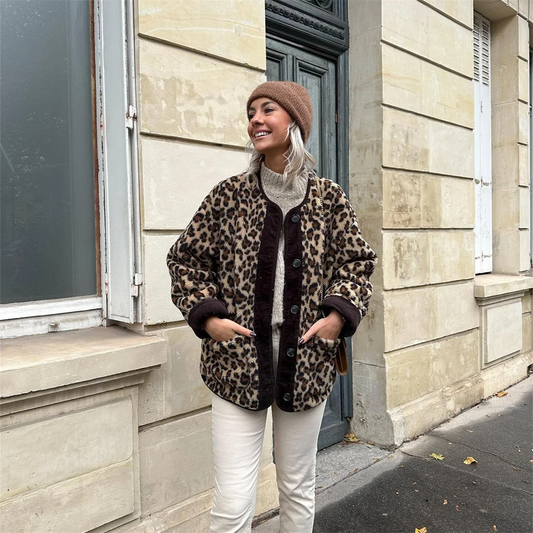 Octavia | Jacke mit Leopardenmuster und O-Ausschnitt