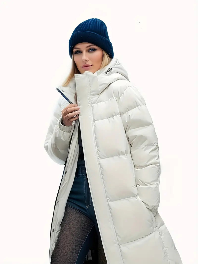 Warme lange Pufferjacke mit Kapuze für Damen | Minna