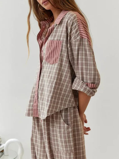 Karierter, zweiteiliger Patchwork-Pyjama | Chidia