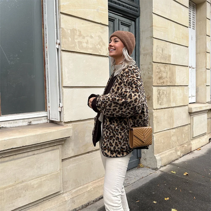 Octavia | Jacke mit Leopardenmuster und O-Ausschnitt