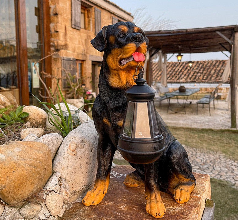 Solarbetriebene Hundestatue mit LED-Beleuchtung - Puppu