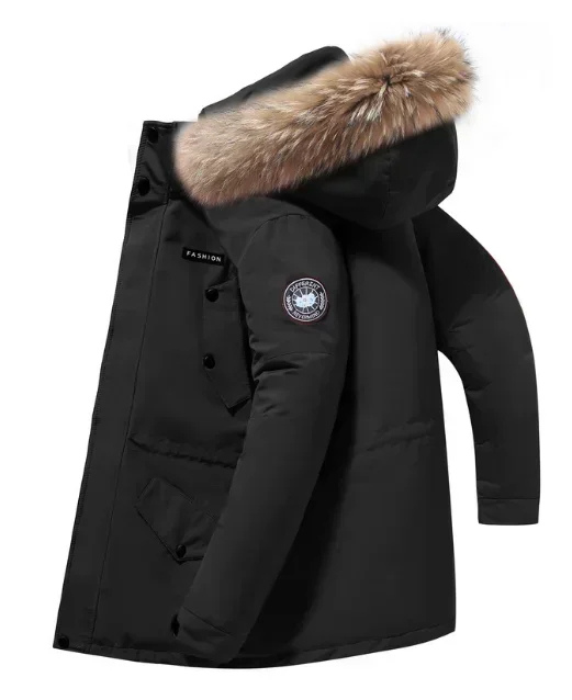 Herren Parka Winterjacke mit Fellkapuze und Knopfverschluss - Oliverr