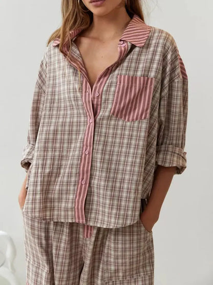 Karierter, zweiteiliger Patchwork-Pyjama | Chidia