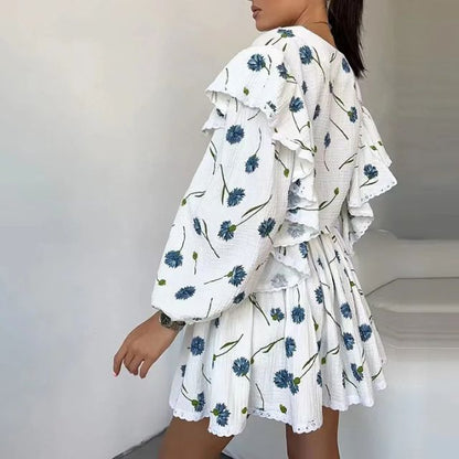 Grelda | Süßes Kleid mit Puffärmeln und Blumenstickerei