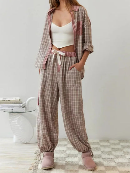 Karierter, zweiteiliger Patchwork-Pyjama | Chidia