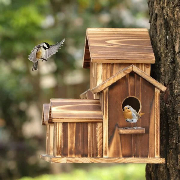 Handgefertigtes Vogelhaus mit 6 Löchern - Gardinen