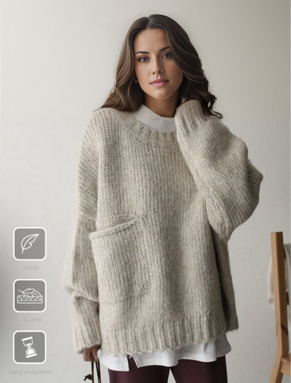 Übergroßer Pullover mit Elfenbeinfarbener Taschenfront | Melcha