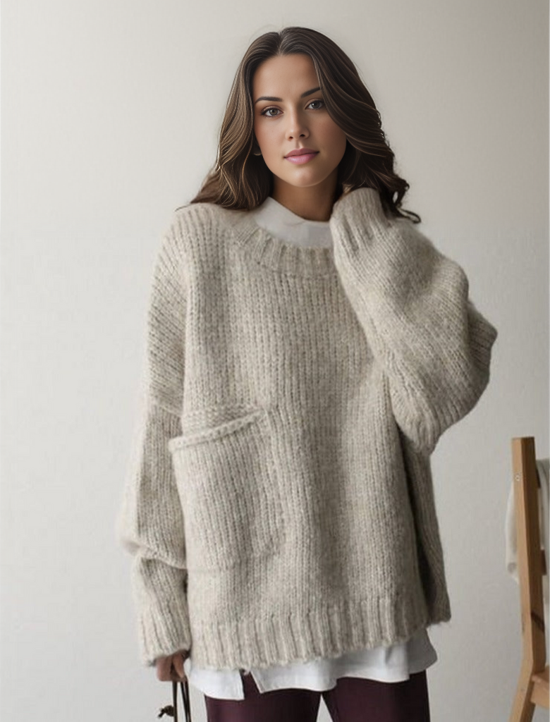 Übergroßer Pullover mit Elfenbeinfarbener Taschenfront | Melcha