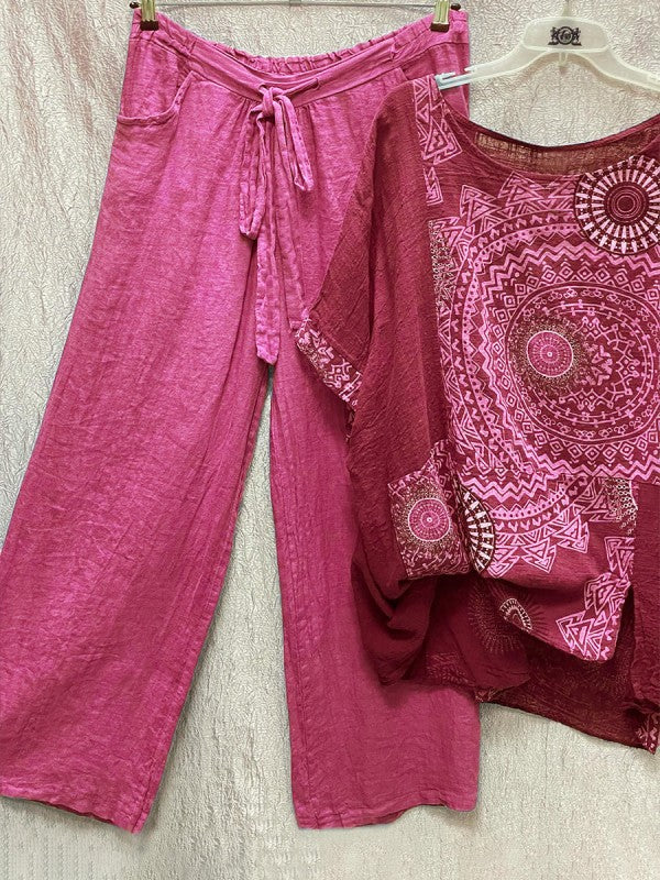 Zweiteiliges Set aus Bluse mit Mandala-Print und Hose mit weitem Bein | Navera