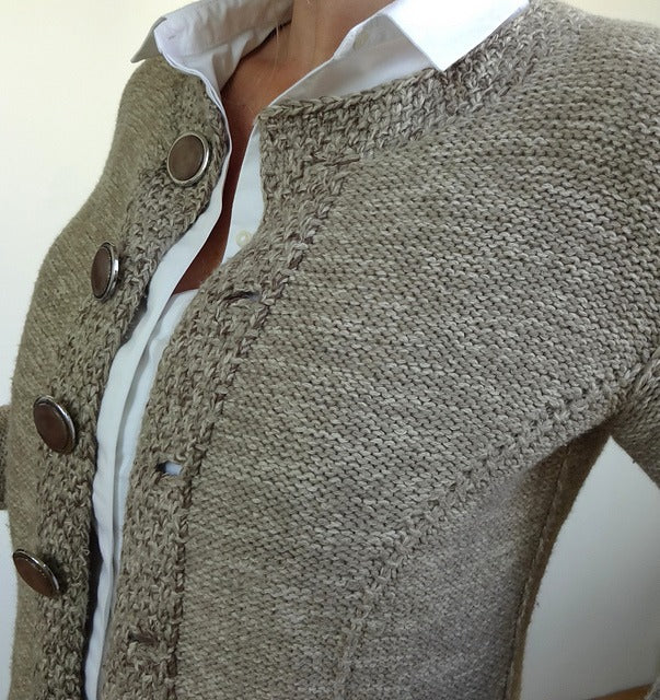 Grau Langarm Strickjacke mit Knopfleiste | Rezhryl