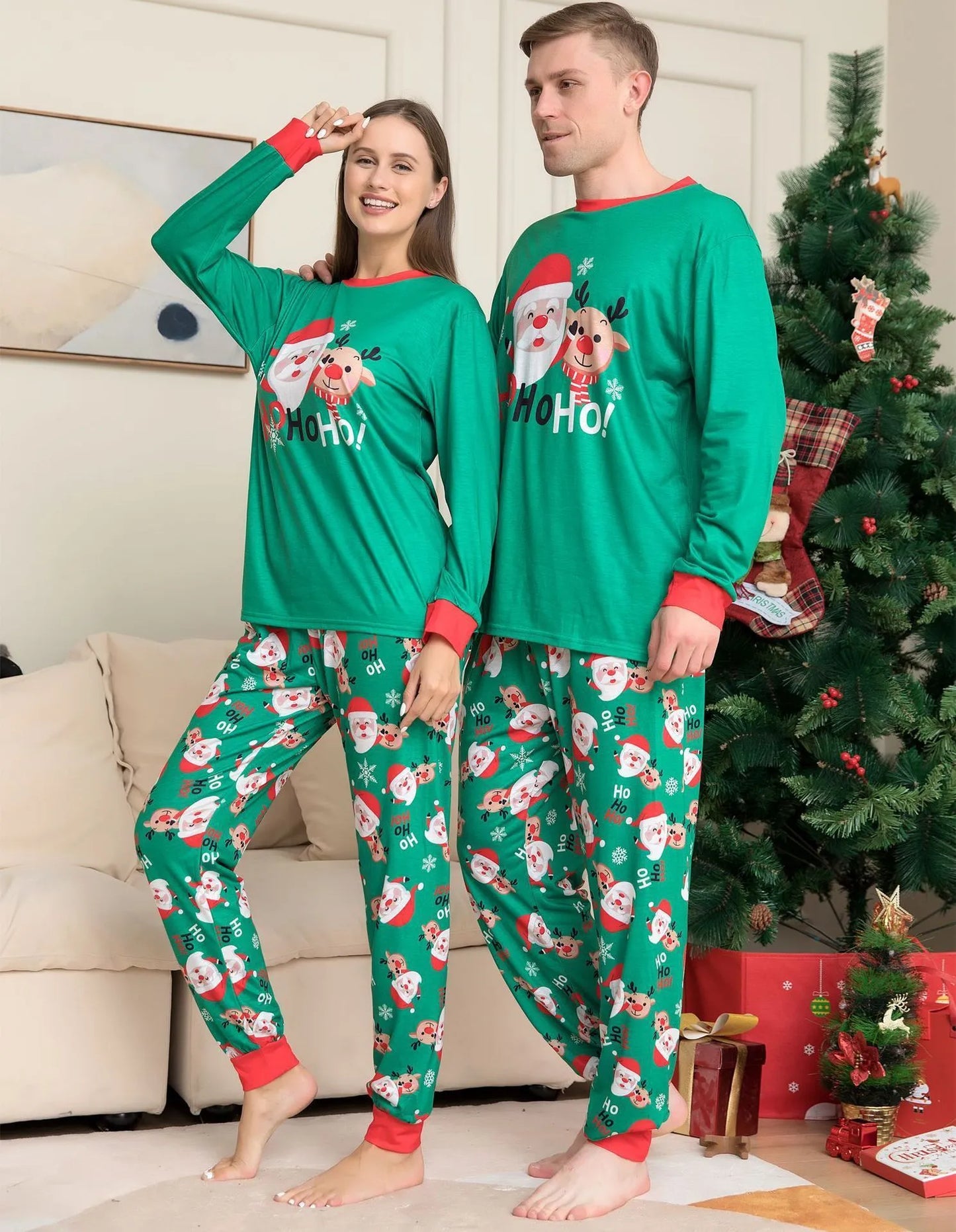 2024 Winter-Familien-Weihnachtspyjama-Set mit Rentier-Print | Rein