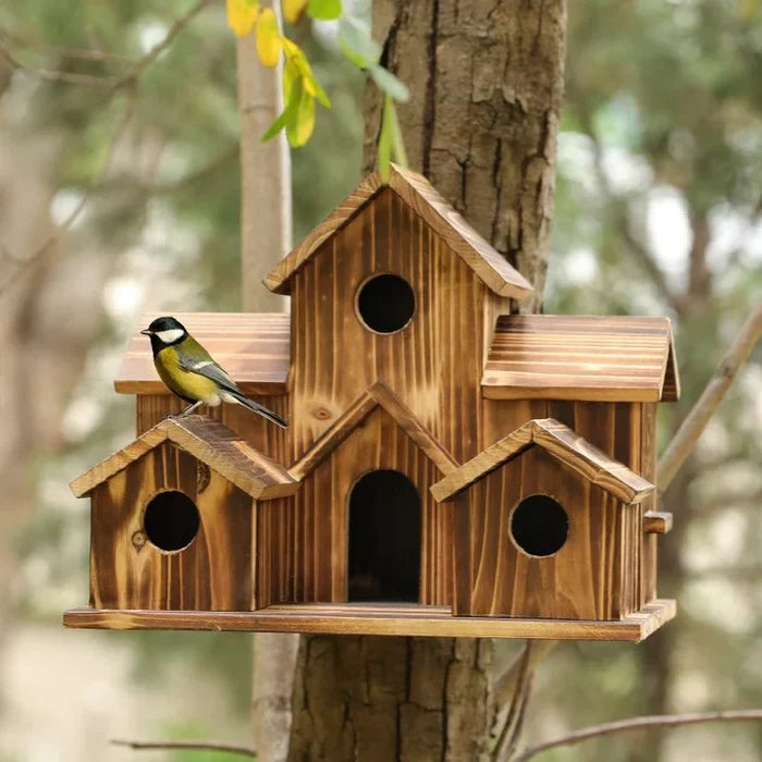 Handgefertigtes Vogelhaus mit 6 Löchern - Gardinen