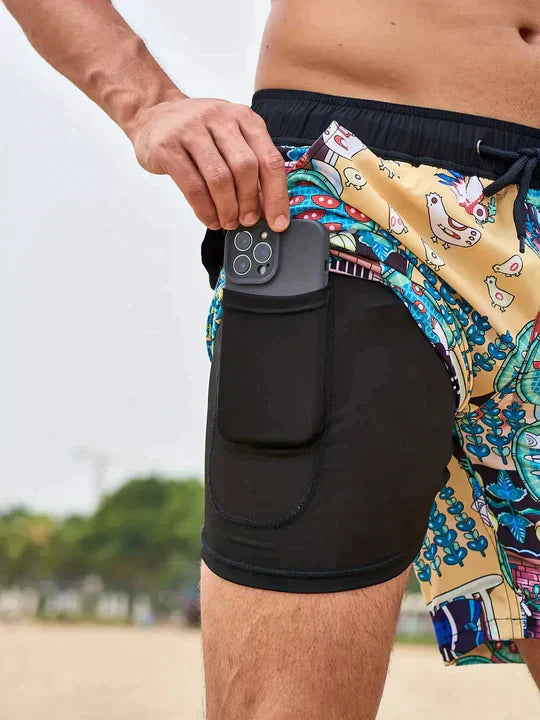 Strandshorts mit Sommerprint und Unterstreichung | Venison