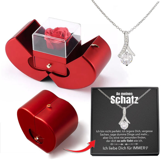 Jeka | 14k Weißgold Ausführung Stil-Halskette - Mit echter Rose - Muttertagsgeschenk