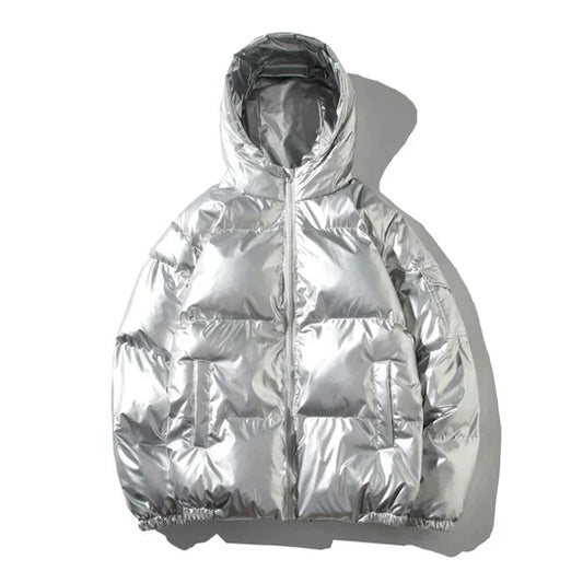 moderne winddichte Metallic-Winter-Pufferjacke | Wilkon