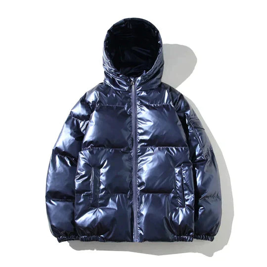 moderne winddichte Metallic-Winter-Pufferjacke | Wilkon