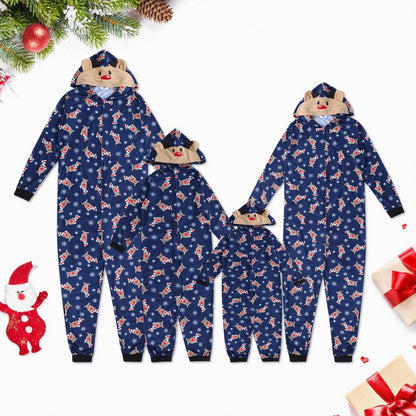 Einteiliger Overall mit Elchohr-Kapuze und passendem Weihnachts-Pyjama-Set für die ganze Familie | Elkin