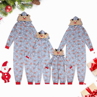 Einteiliger Overall mit Elchohr-Kapuze und passendem Weihnachts-Pyjama-Set für die ganze Familie | Elkin