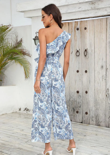 Ernalyn | Lässig bedruckter One-Shoulder-Jumpsuit mit Rüschen