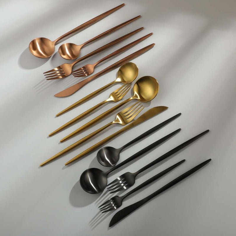 Minimalistisches Besteckset - Titan und Gold - Verdi