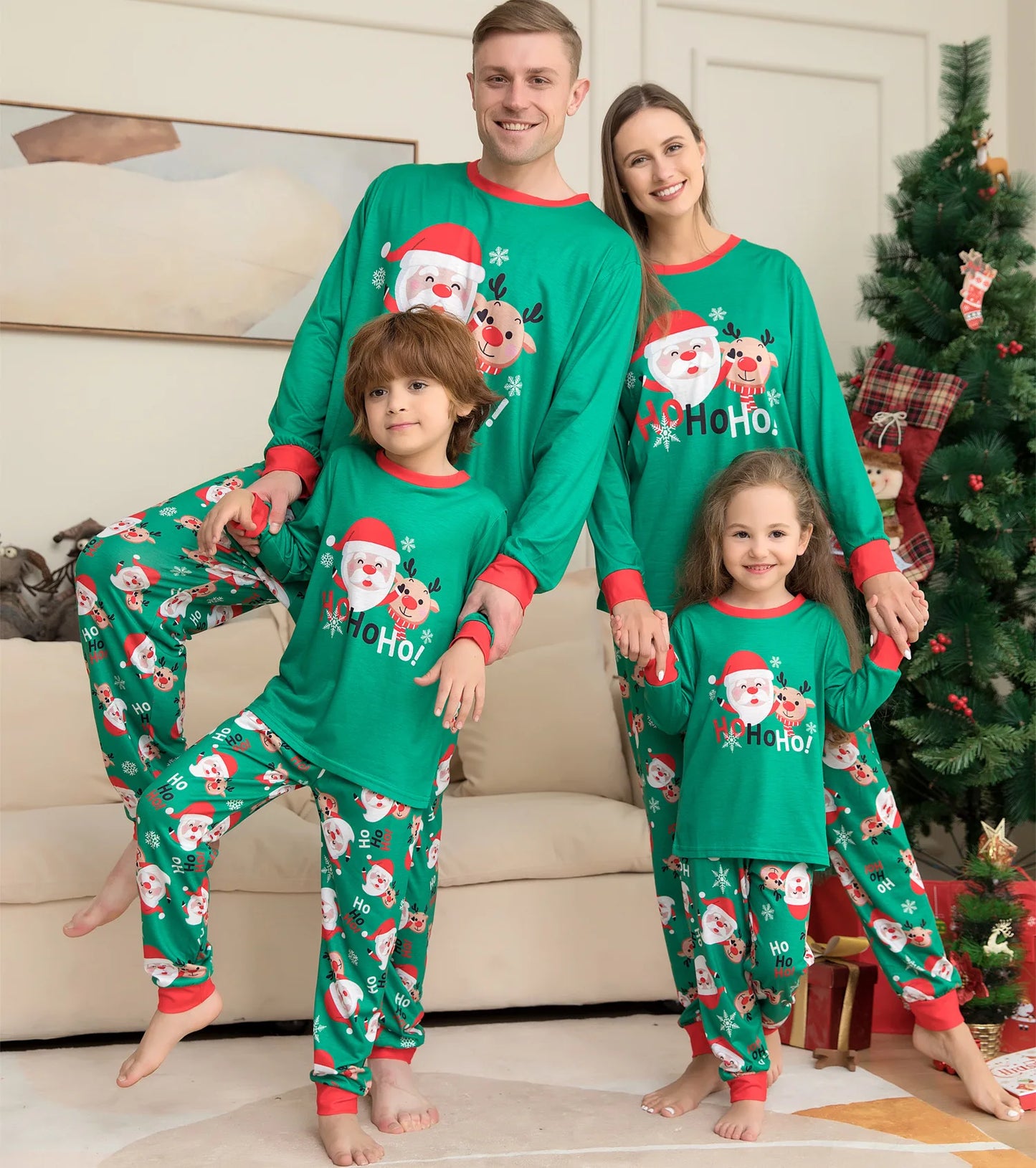 2024 Winter-Familien-Weihnachtspyjama-Set mit Rentier-Print | Rein