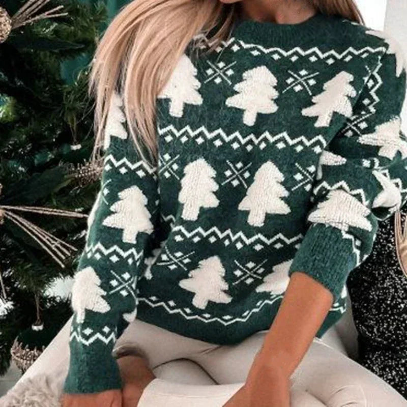 Winter 2024 Damen Strickpullover mit Weihnachtsbaum-Print | Verina