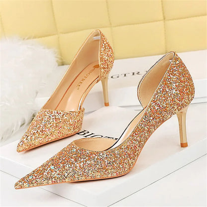 Glitzernder, spitzer Stiletto-Absatz | Silvester- und Weihnachtsbluse | Morias