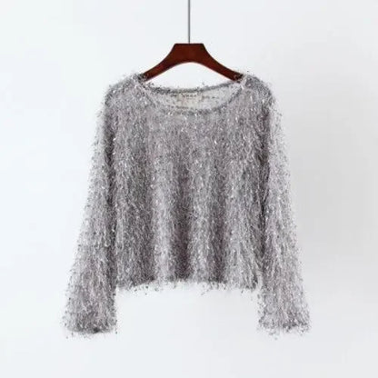 Fuzzy-Quasten-Glitzer-Strickbluse für Damen | Dariane