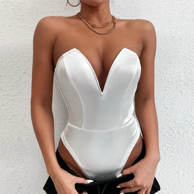 Marieka | Trägerloser Satin-Bodysuit