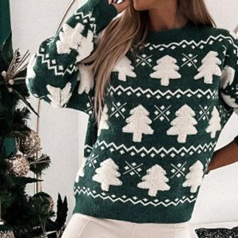 Winter 2024 Damen Strickpullover mit Weihnachtsbaum-Print | Verina