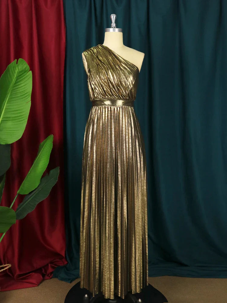 Elegantes One-Shoulder-Abendkleid in Metallic-Optik | Silvester- und Weihnachtskleid | Mevarian