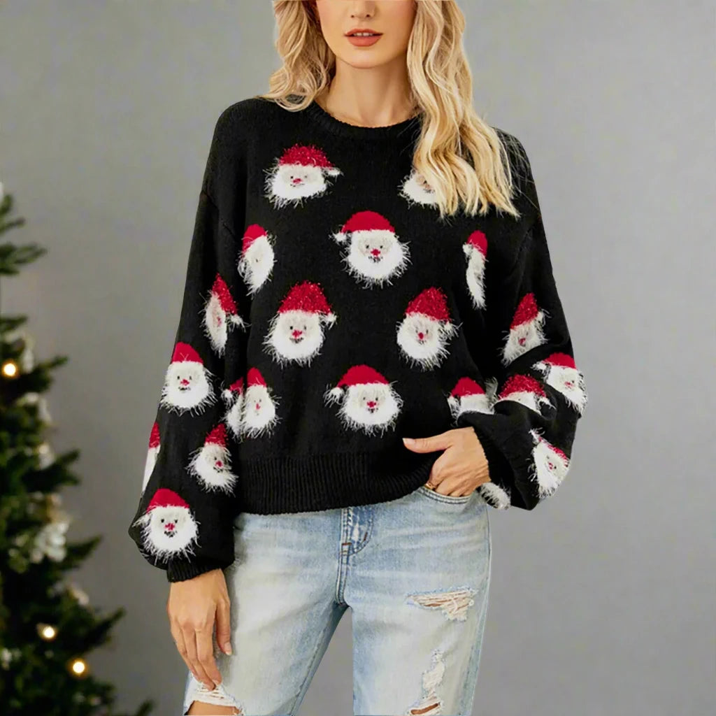 Weihnachts-Fuzzy-Strickpullover für Damen | Chenny