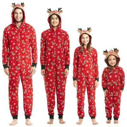 Einteiliger Overall mit Elchohr-Kapuze und passendem Weihnachts-Pyjama-Set für die ganze Familie | Elkin