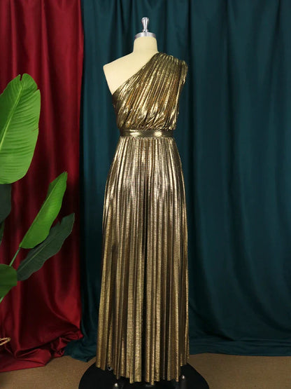 Elegantes One-Shoulder-Abendkleid in Metallic-Optik | Silvester- und Weihnachtskleid | Mevarian