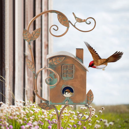 Metallkunst-Vogelhaus-Gartenstecker - Casart