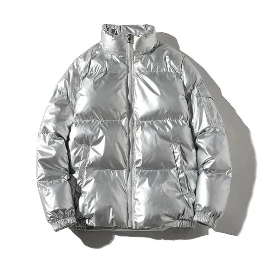 moderne winddichte Metallic-Winter-Pufferjacke | Wilkon