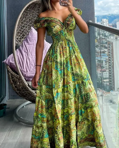 Frenka | Schulterfreies Maxikleid mit Paisley-Print