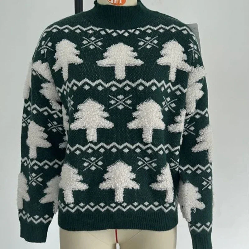 Winter 2024 Damen Strickpullover mit Weihnachtsbaum-Print | Verina