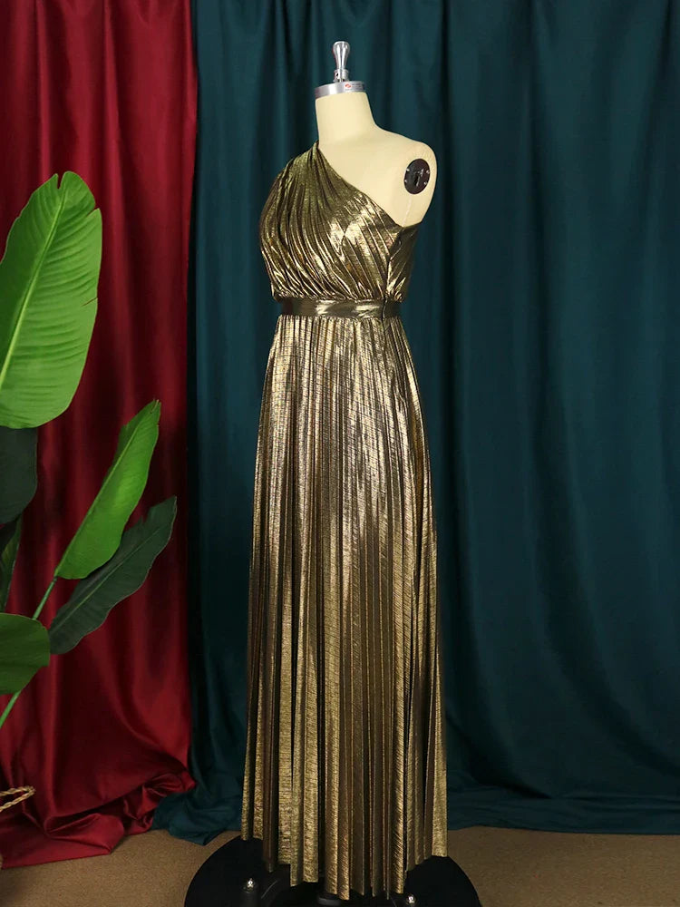 Elegantes One-Shoulder-Abendkleid in Metallic-Optik | Silvester- und Weihnachtskleid | Mevarian