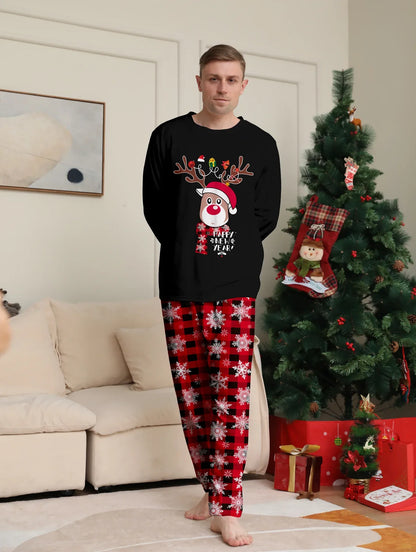 2024 Cartoon Elch Print Weihnachten Familie passende Pyjamas Set | Remino