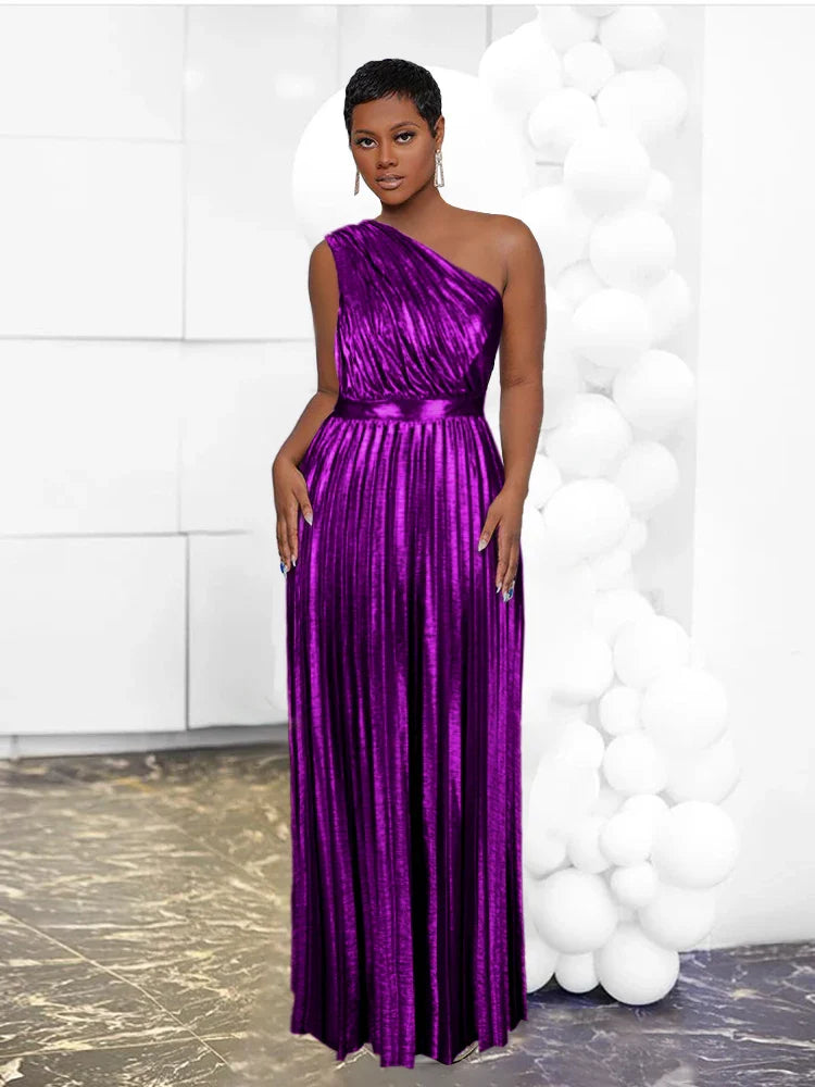 Elegantes One-Shoulder-Abendkleid in Metallic-Optik | Silvester- und Weihnachtskleid | Mevarian