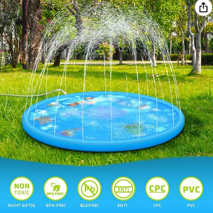 Sprinkler-Wasserspielmatte I Spritzspielmatte mit Anti-Rutsch-Streifen