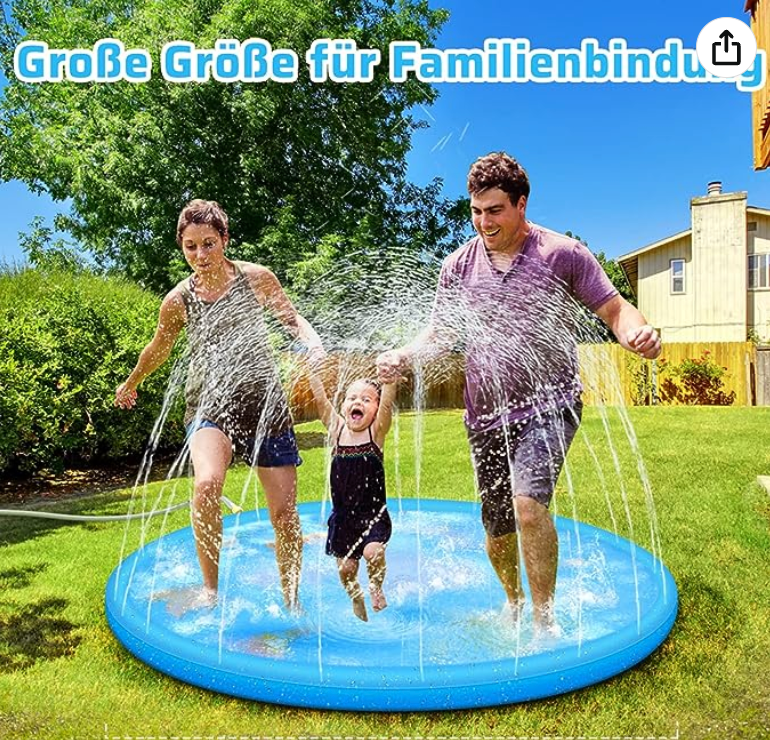 Sprinkler-Wasserspielmatte I Spritzspielmatte mit Anti-Rutsch-Streifen