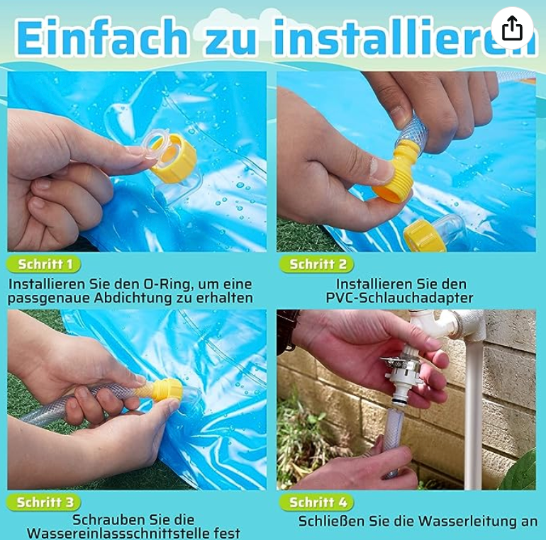 Sprinkler-Wasserspielmatte I Spritzspielmatte mit Anti-Rutsch-Streifen