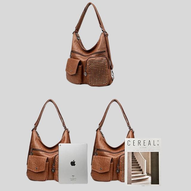 Mienna | Vielseitige Ledertasche mit Nieten und Taschen