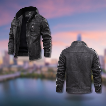 Herren-Motorradjacke aus Leder mit mehreren Taschen | Jerany