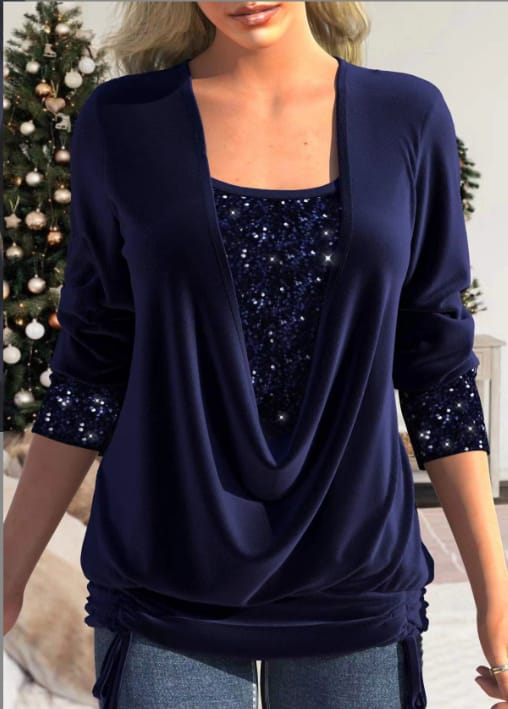 Zweiteilige Bluse mit Pailletten-Attrappe | Kricha