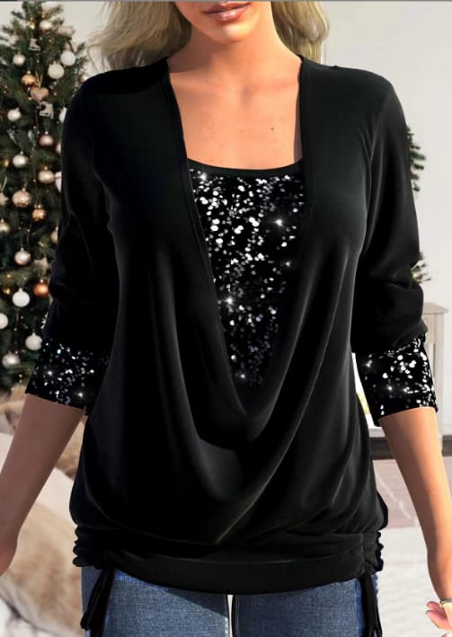 Zweiteilige Bluse mit Pailletten-Attrappe | Kricha