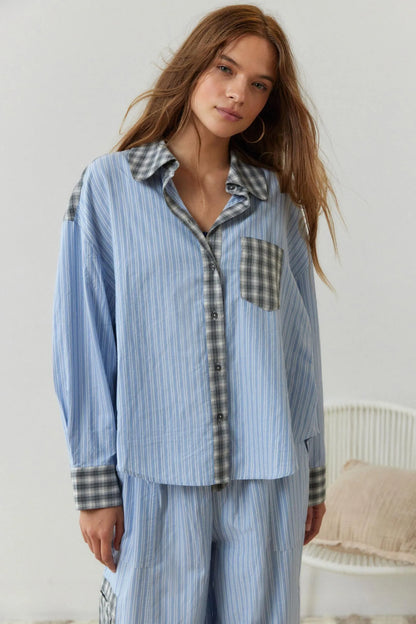 Karierter, zweiteiliger Patchwork-Pyjama | Chidia