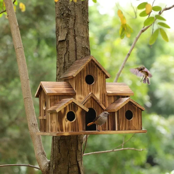 Handgefertigtes Vogelhaus mit 6 Löchern - Gardinen